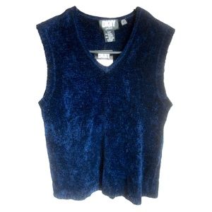 DKNY Vintage Chenille Blue V-neck Sweater Top NWT
